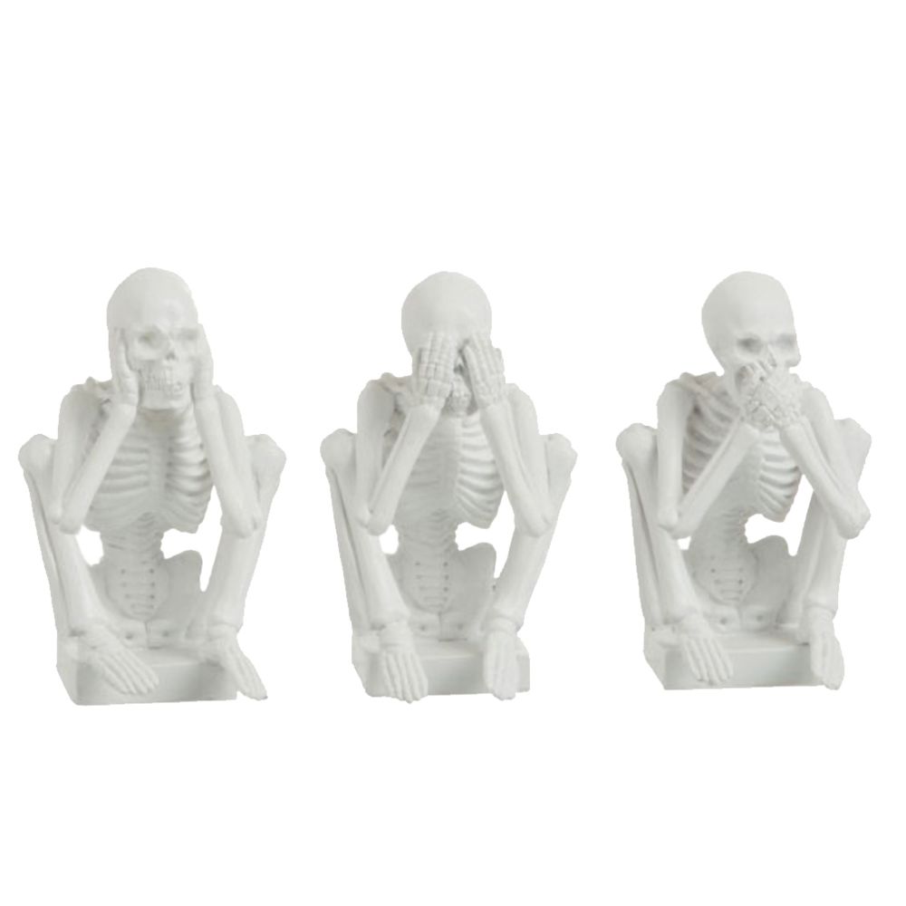 JOLIPA - Trois squelettes en résine Blanche - Dire - Voir - Entendre - Petite déco d'exterieur