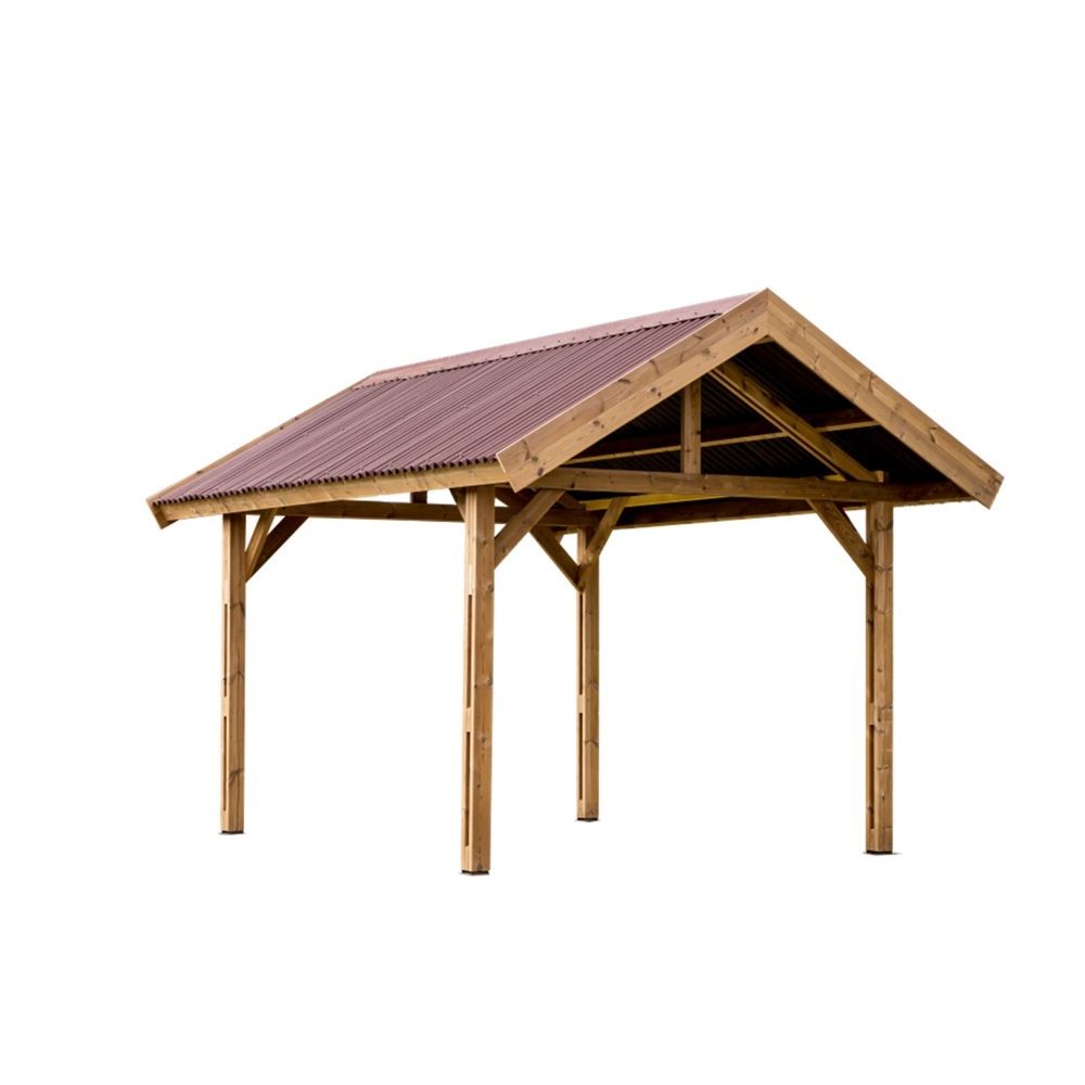 Habrita - Auvent THURAC double pente 30° en bois couverture plaques ondulées 10,80 m² - Abris de jardin en bois