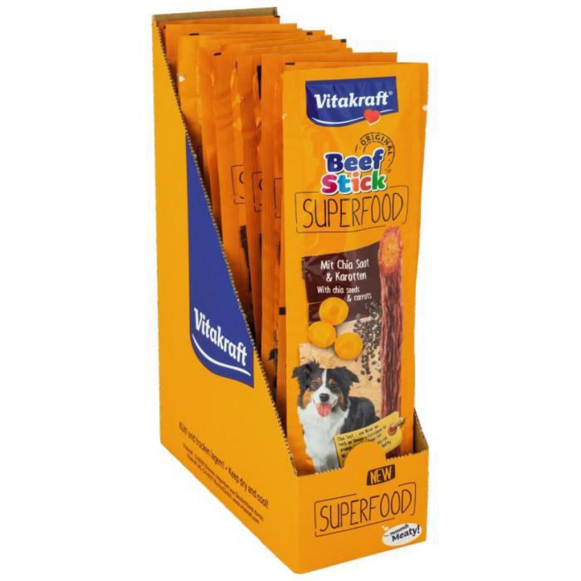Vitakraft - VITAKRAFT Beef Stick Superfood Friandise pour chien Carottes et Graines de chia - Lot de 15x25g - Croquettes pour chien
