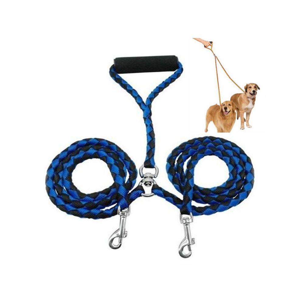 Wewoo - Laisse pour chien Double Dog Leashes Anti-winding Pet Traction RopeSize 1.4m Blue Black - Laisse pour chien