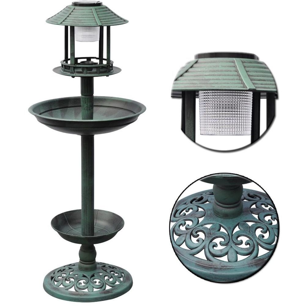 marque generique - Icaverne - Abreuvoirs à oiseaux ligne Fontaine bain d'oiseaux verte avec lampe solaire - Accessoires basse-cour