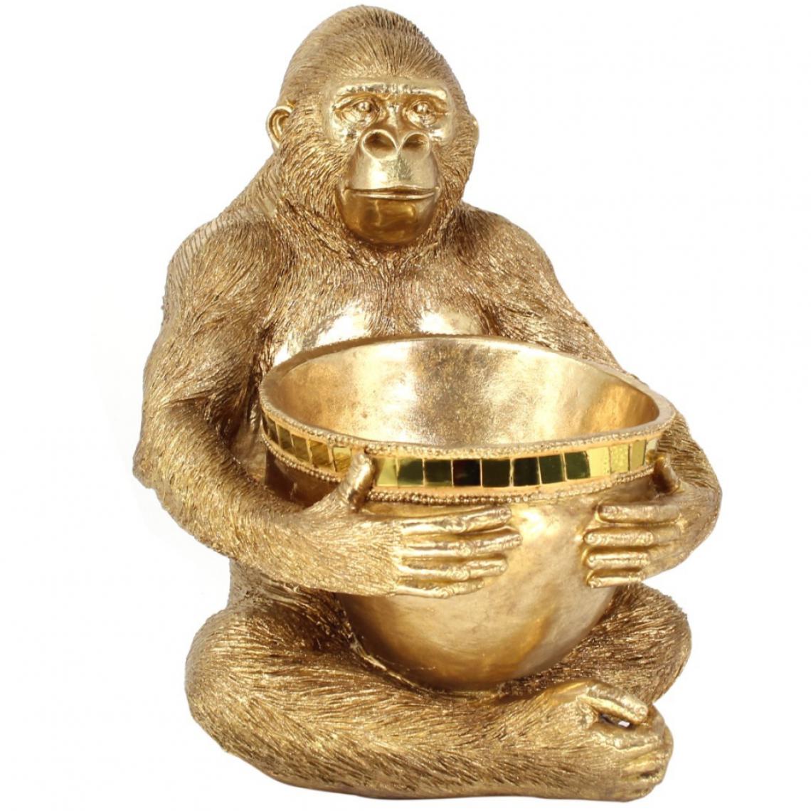 Signe - Grande Statuette Gorille et sa coupole en résine doré - Petite déco d'exterieur