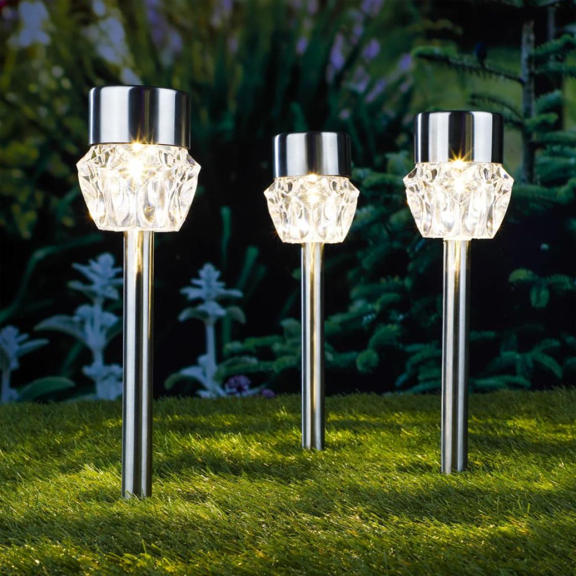 Icaverne - Icaverne - Éclairage extérieur serie Lampes LED solaires sur piquet pour allées 3 pcs Crystal - Lampadaire