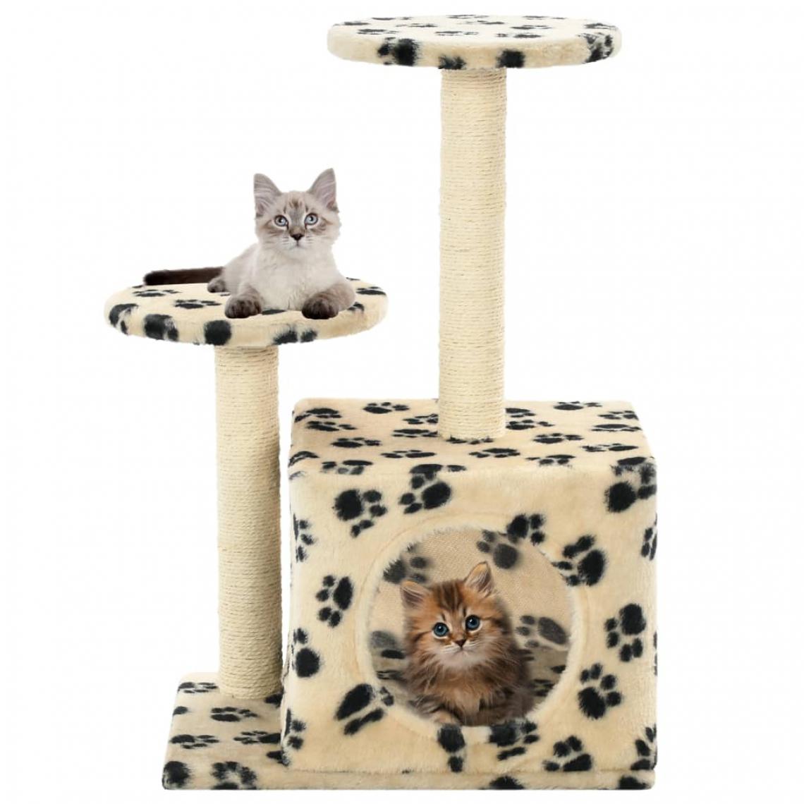 Icaverne - Chic Accessoires pour chats reference Honiara Arbre à chat avec griffoir en sisal 60 cm Beige Motif de pattes - Arbre à chat