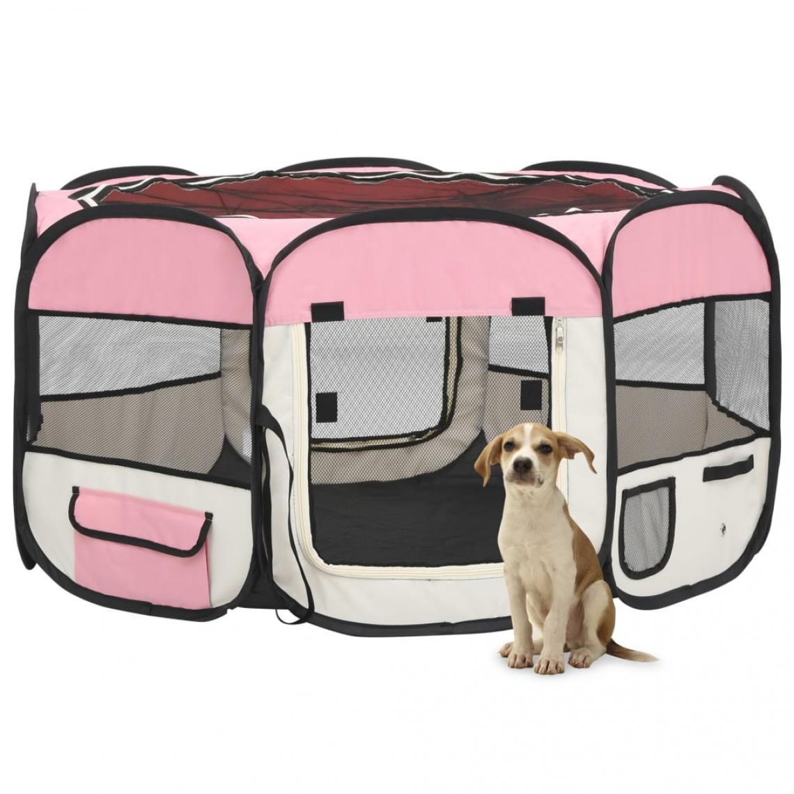 Helloshop26 - Parc pliable pour chien avec sac de transport 125 x 125 x 61 cm rose 02_0001731 - Equipement de transport pour chat