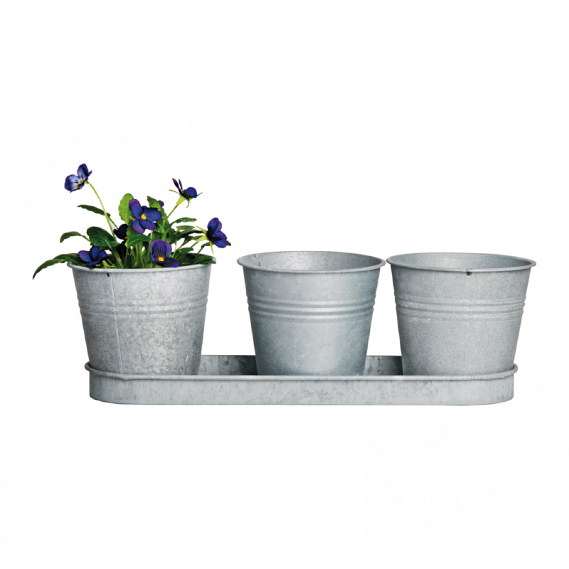 Ac-Deco - Lot de 3 pots à fleurs avec soucoupe en zinc patiné - 11,1 x 32,8 x 10,5 cm - Gris - Poterie, bac à fleurs