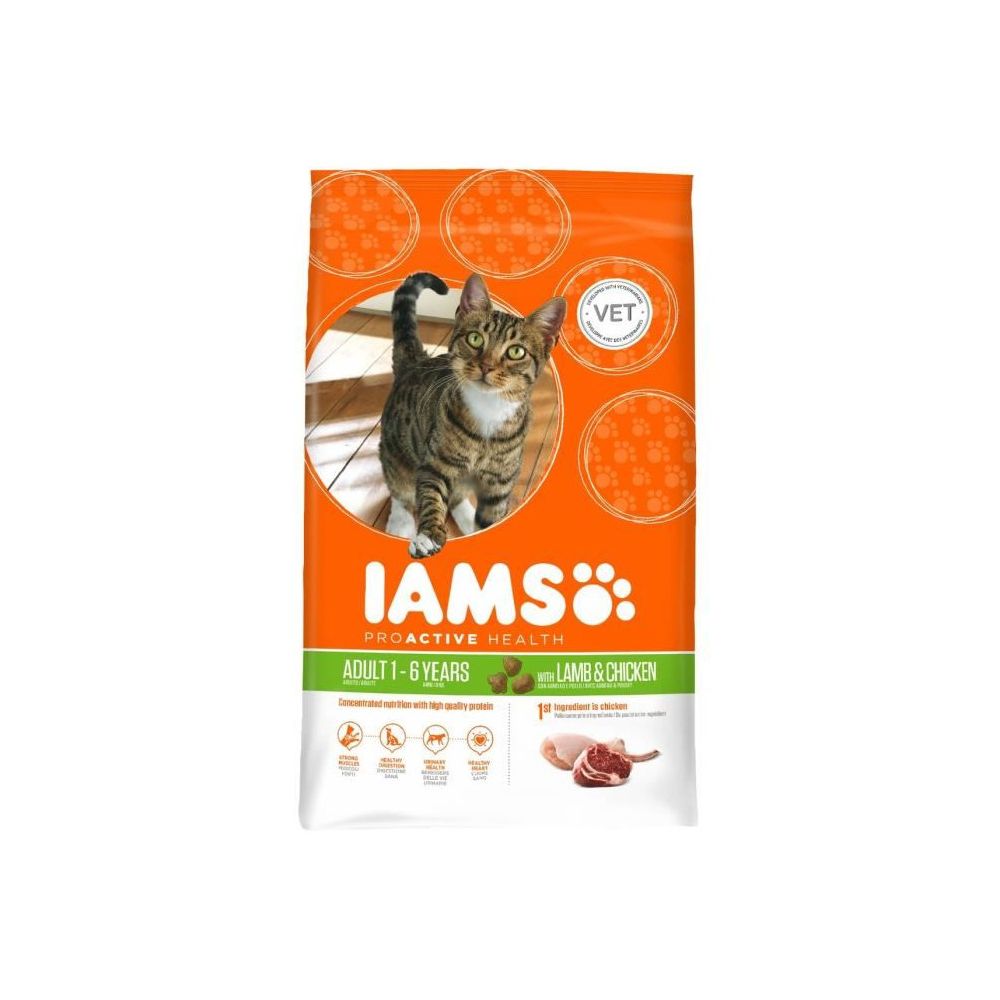 Iams Chat - IAMS Vitality Croquettes premium chats adultes 100% Completes et équilibrées - A l'Agneau - Sans OGM Colorant - 10kg - Croquettes pour chien