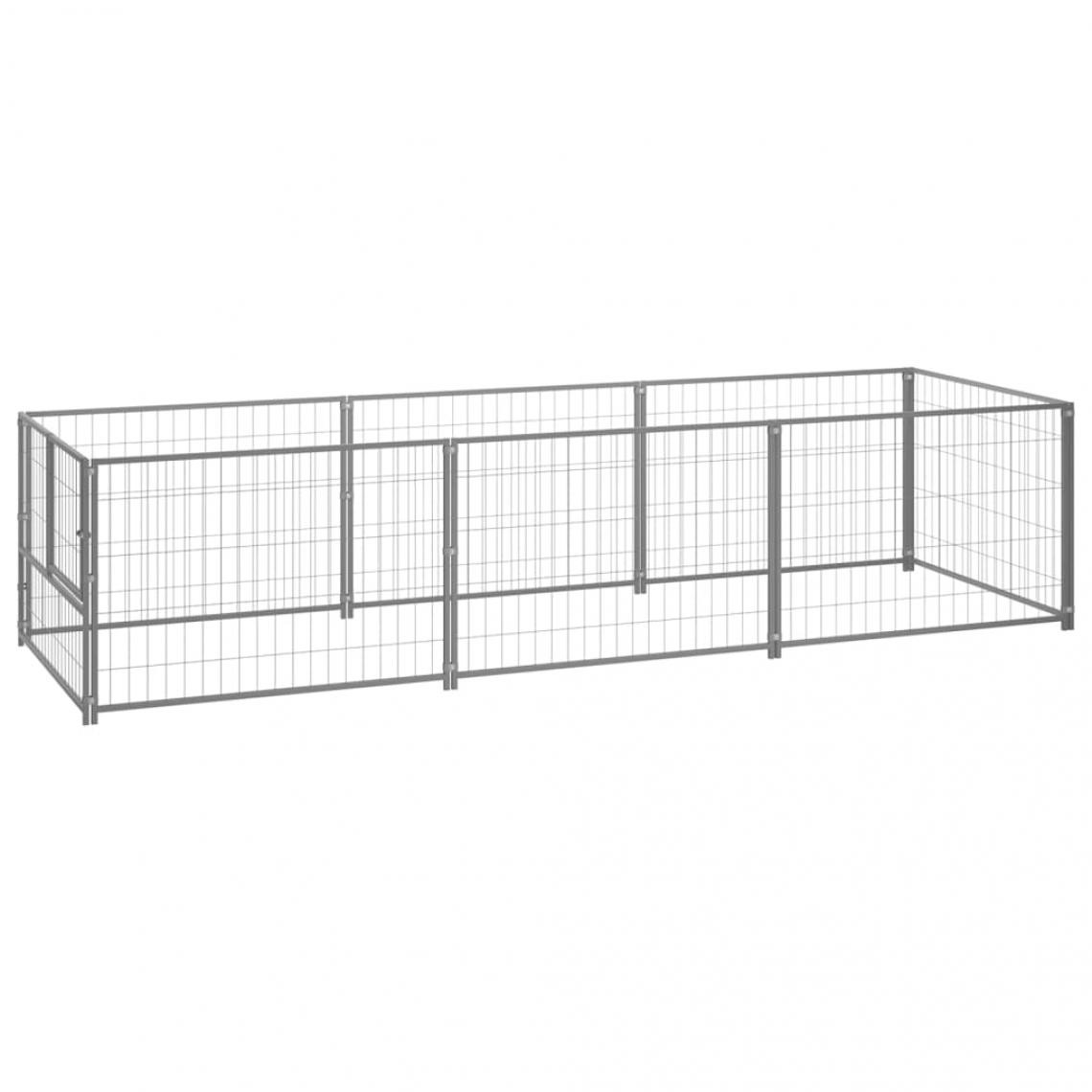 Helloshop26 - Chenil extérieur cage enclos parc animaux chien argenté 3 m² acier 02_0000264 - Clôture pour chien