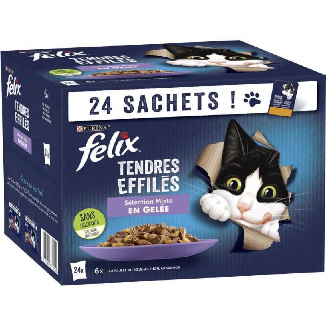 Felix - FELIX Tendres Effilés en Gelée Viandes-Poissons - 24 x 85 g - Sachets fraîcheur pour chat adulte - Alimentation humide pour chat