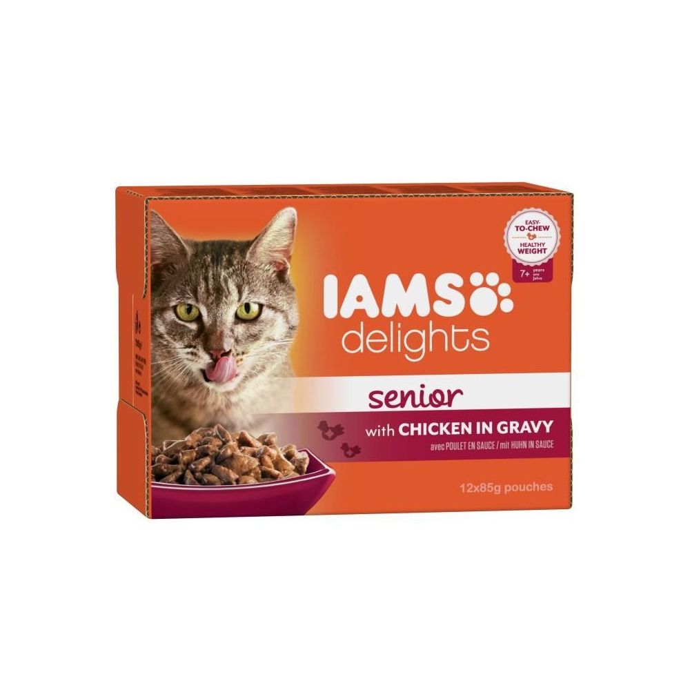 Iams Chat - IAMS Delights Humide Poulet en sauce - Toutes Races - 12x85 g - Pour chat senior - Alimentation humide pour chat