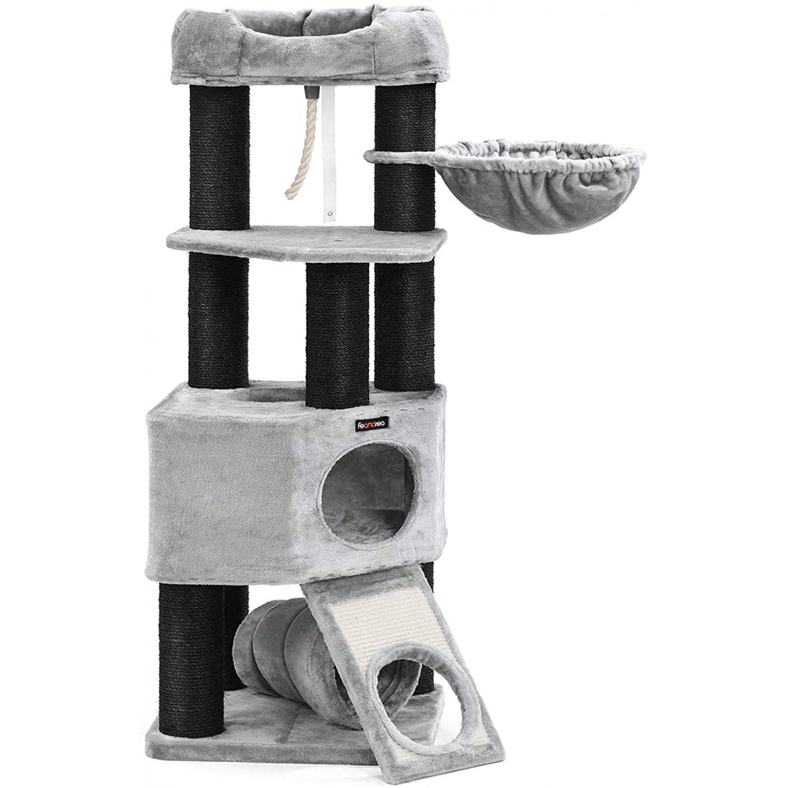 Helloshop26 - Arbre à chat avec plate forme d'observation hamac grande grotte tunnel troncs épais en sisal noir stable 41 cm gris clair 12_0000140 - Arbre à chat