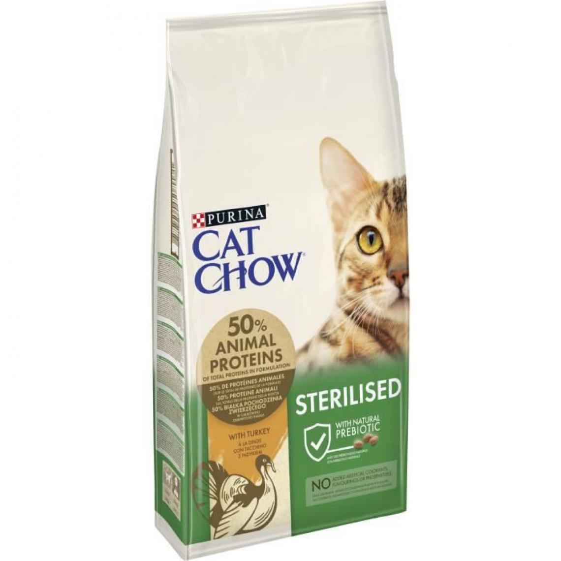 CAT CHOW - PURINA CAT CHOW Croquettes pour chat adulte stérilisé - Riche en dinde - 10 kg - Croquettes pour chien