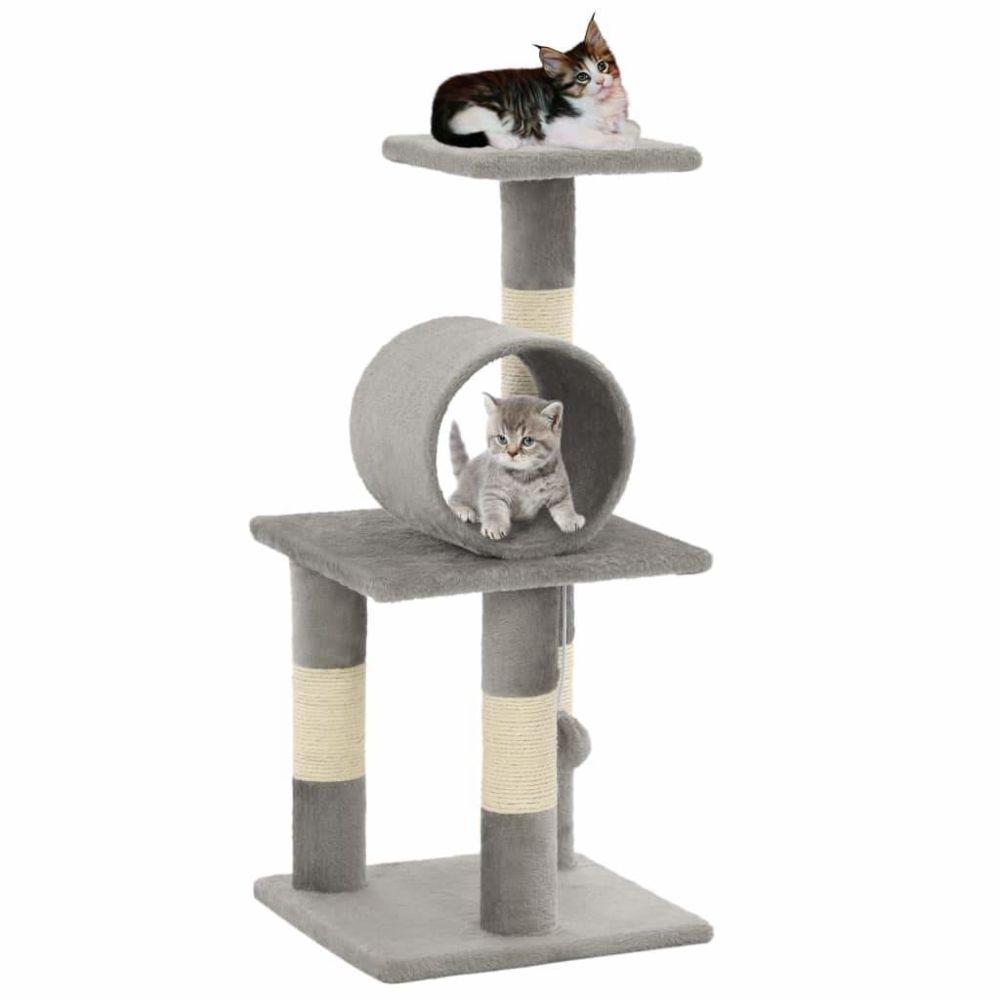Helloshop26 - Arbre à chat griffoir grattoir niche jouet animaux peluché en sisal 65 cm gris 3702123 - Arbre à chat