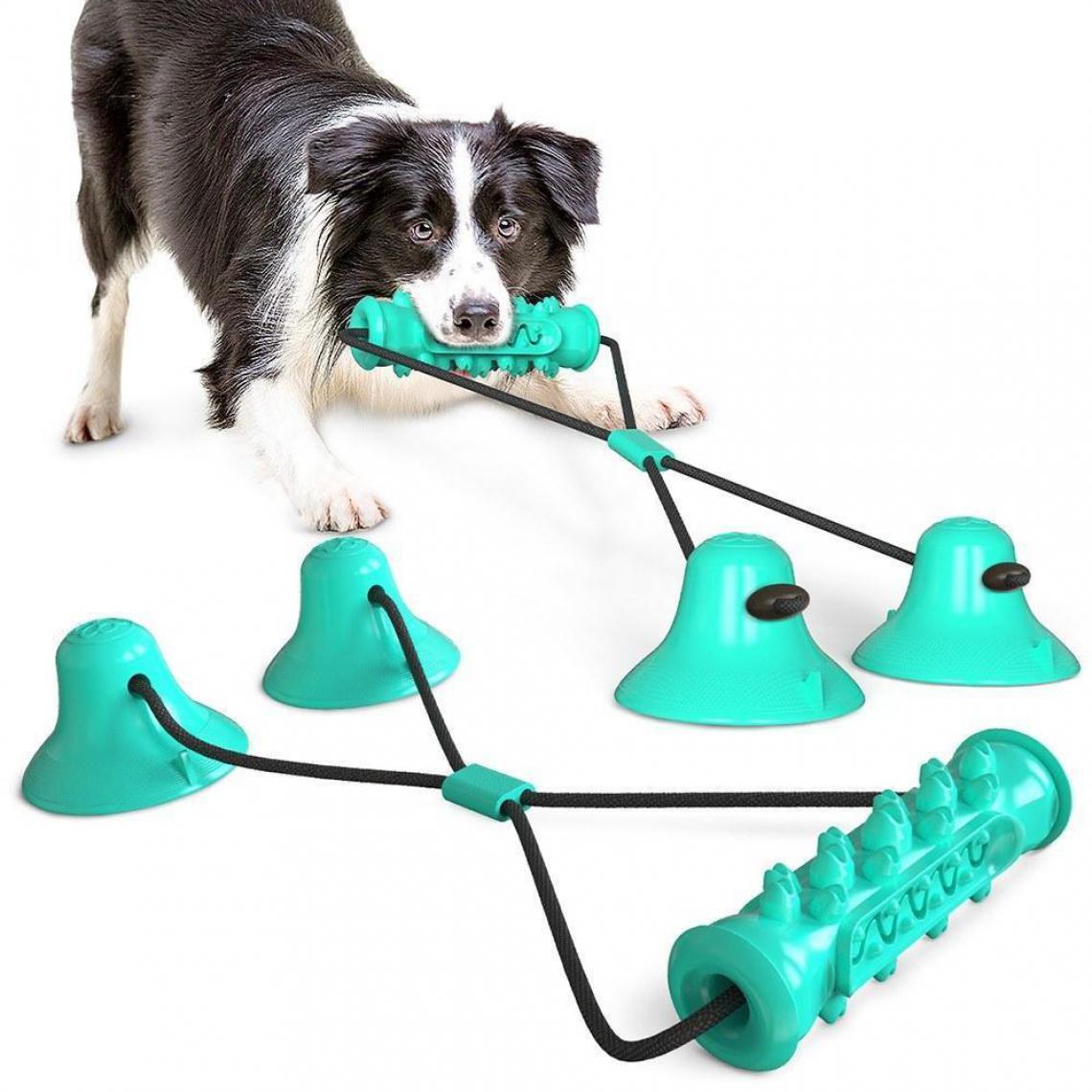 Justgreenbox - Chien Molar Bite Chew Toy Corde Pull Interactive avec Ventouse pour Tirer le Nettoyage des Dents à Mâcher, Bleu - Jouet pour chien