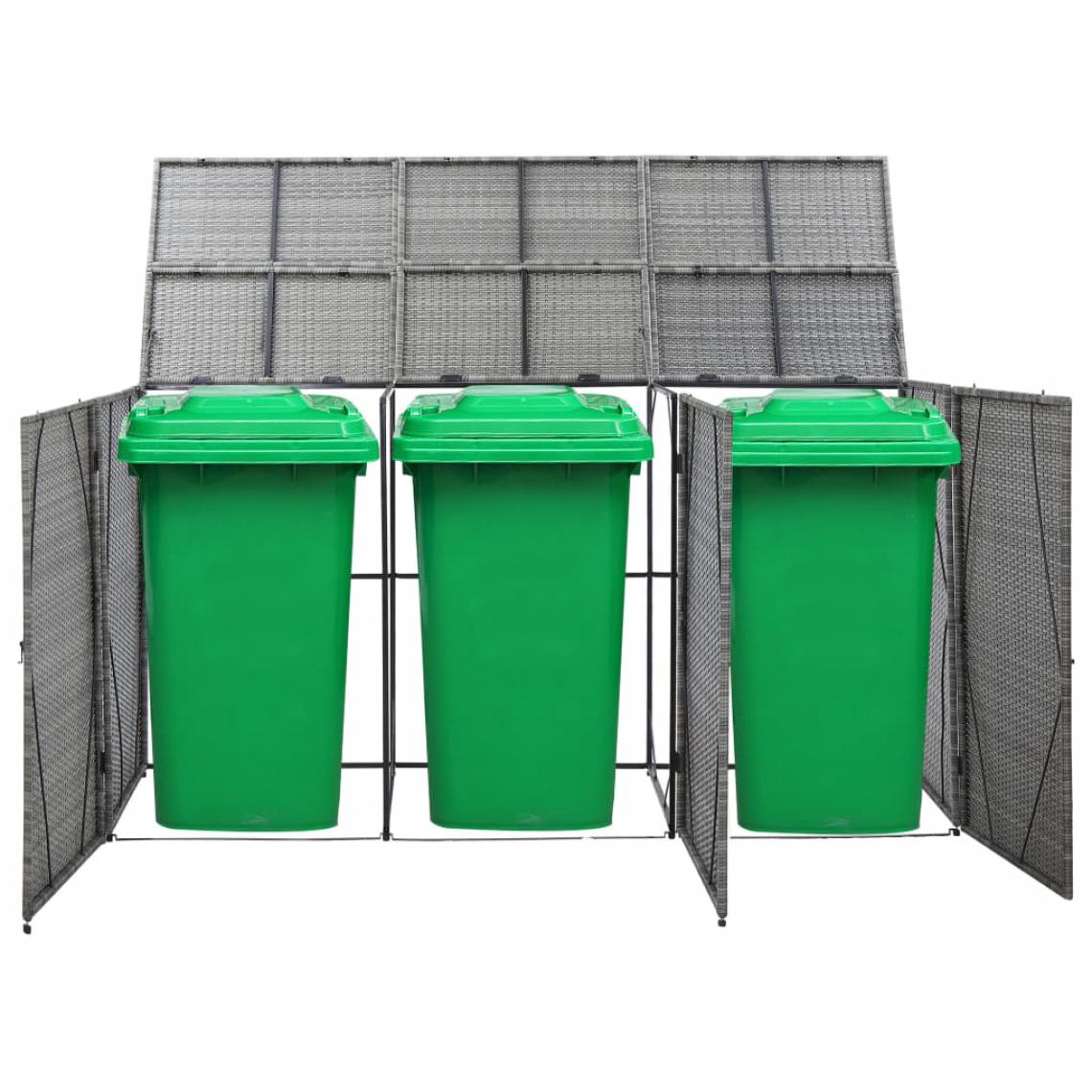 Icaverne - Icaverne - Cache-conteneurs à déchets gamme Abri de poubelle triple Anthracite 229x78x120cm Résine tressée - Abris de jardin en bois