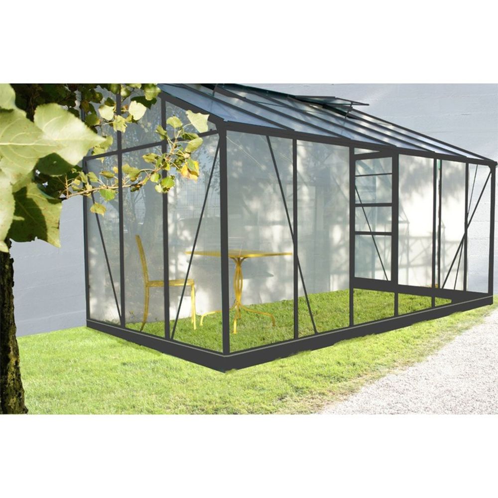 Chalet & Jardin - Serre de jardin grise SOLARIUM 9,61m² adossable avec base - Serres en verre