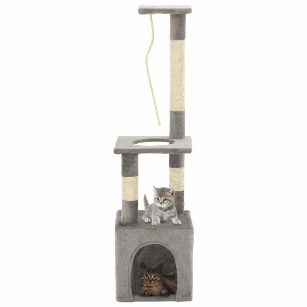 Helloshop26 - Arbre à chat griffoir grattoir niche jouet animaux peluché en sisal 109 cm gris 3702239 - Arbre à chat