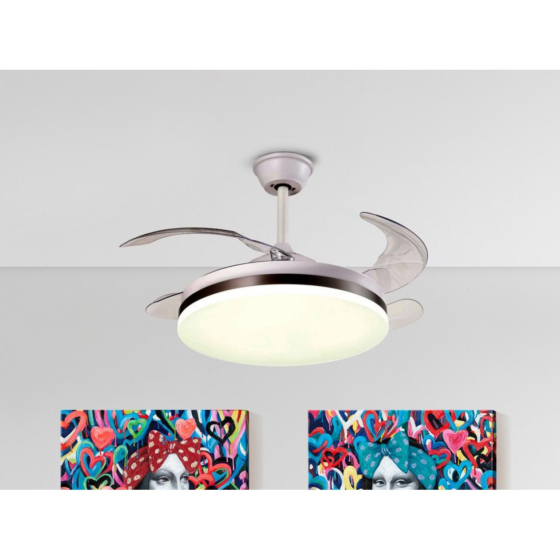 Schuller - Ventilateur de plafond blanc à 6 vitesses avec lumière LED, pales rétractables avec télécommande, minuterie et fonctions réversibles - Lampadaire