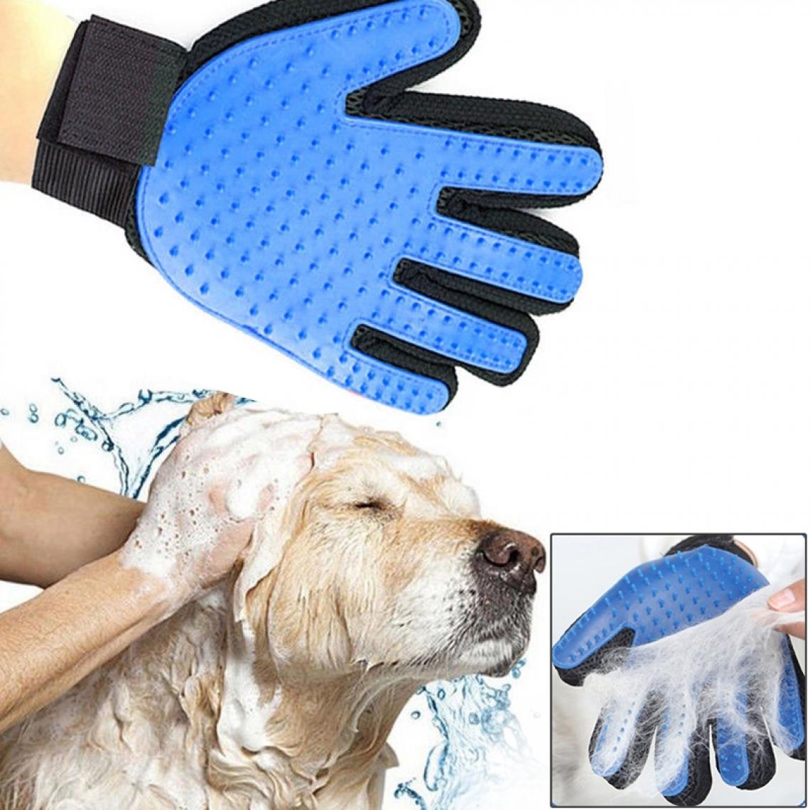 Wewoo - Gant à la main à gauche à avec pinceau à cinq doigts pour animaux de compagnie massage doux et efficace (bleu) - Hygiène et soin pour chat