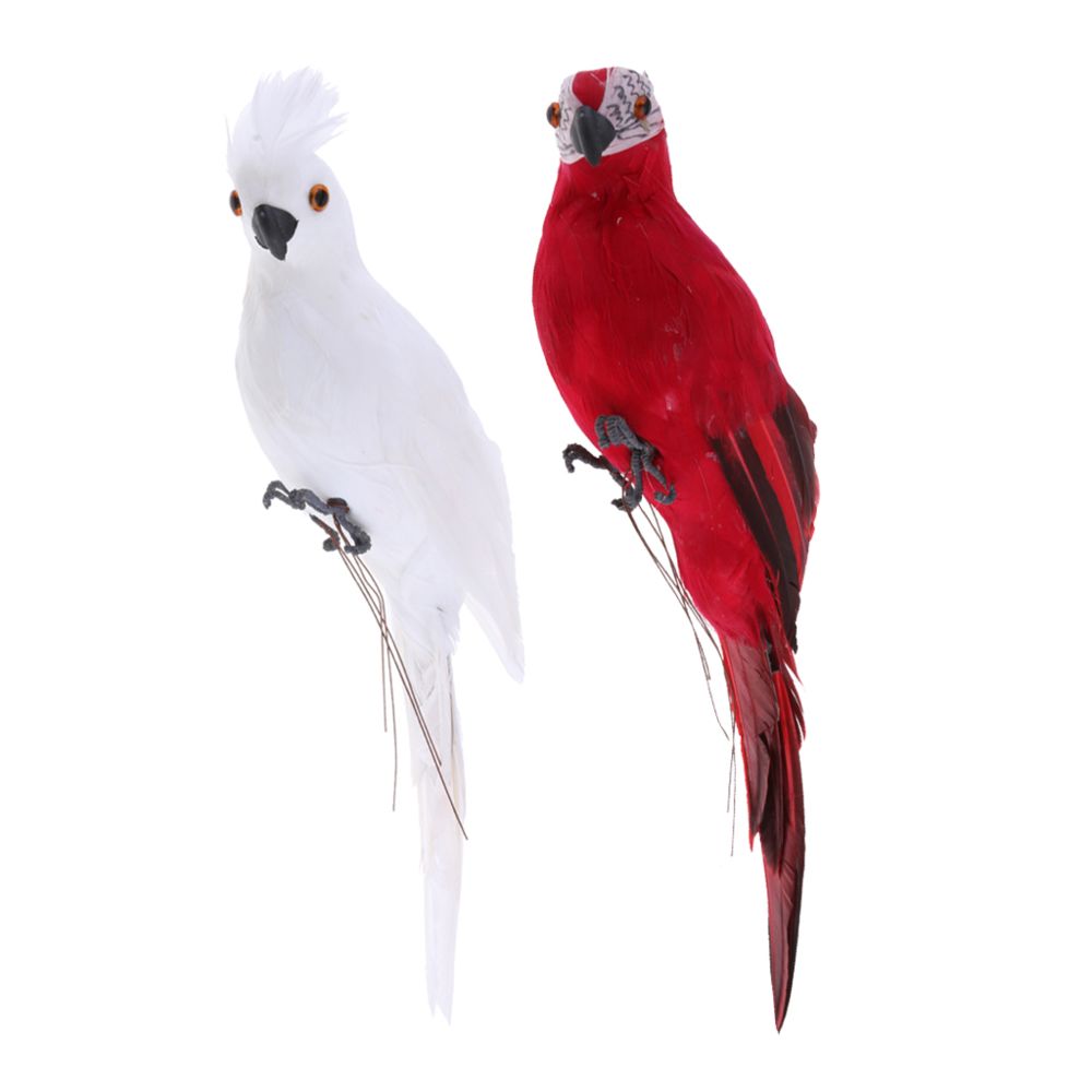 marque generique - 2x perroquet réaliste plume artificielle oiseau ornement animal blanc et rouge - Petite déco d'exterieur