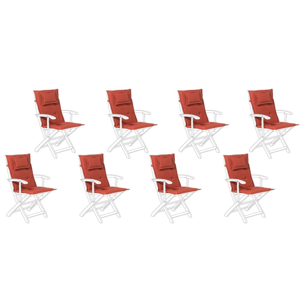 Beliani - Beliani Set de 8 coussins en tissu rouge bordeaux pour chaises de jardin MAUI - Graphite - Coussins, galettes de jardin
