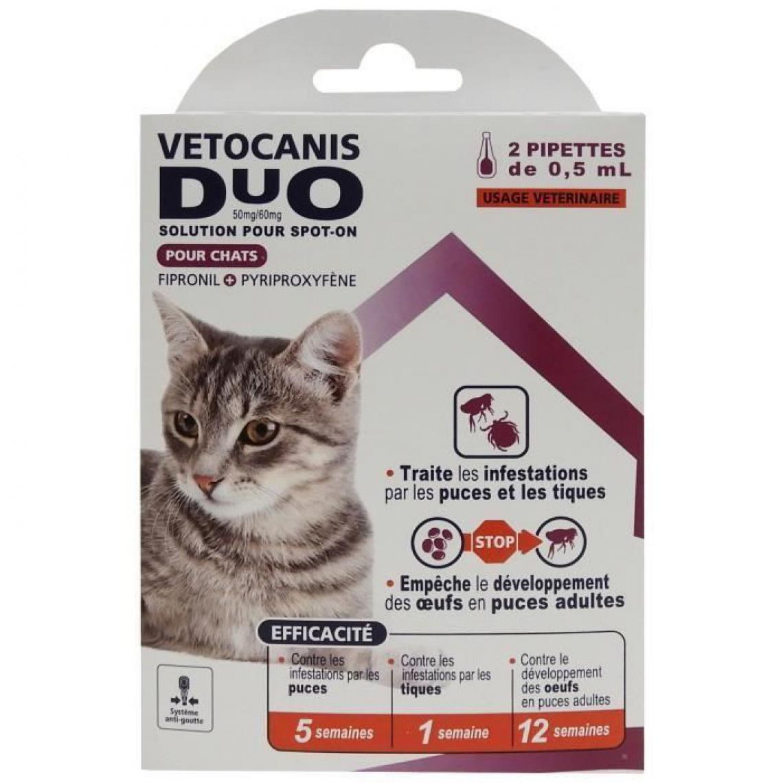 Vetocanis - VETOCANIS Pipettes Anti-puces et anti-tiques Duo - 2 pipettes pour 5 semaines de protection - Pour chat - Anti-parasitaire pour chien