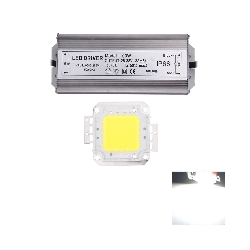 Wewoo - Pilotes LED 100W 8500LM Haute Puissance Lampe de Lumière Intégrée + 25-38V Driver Blanche - Lampadaire