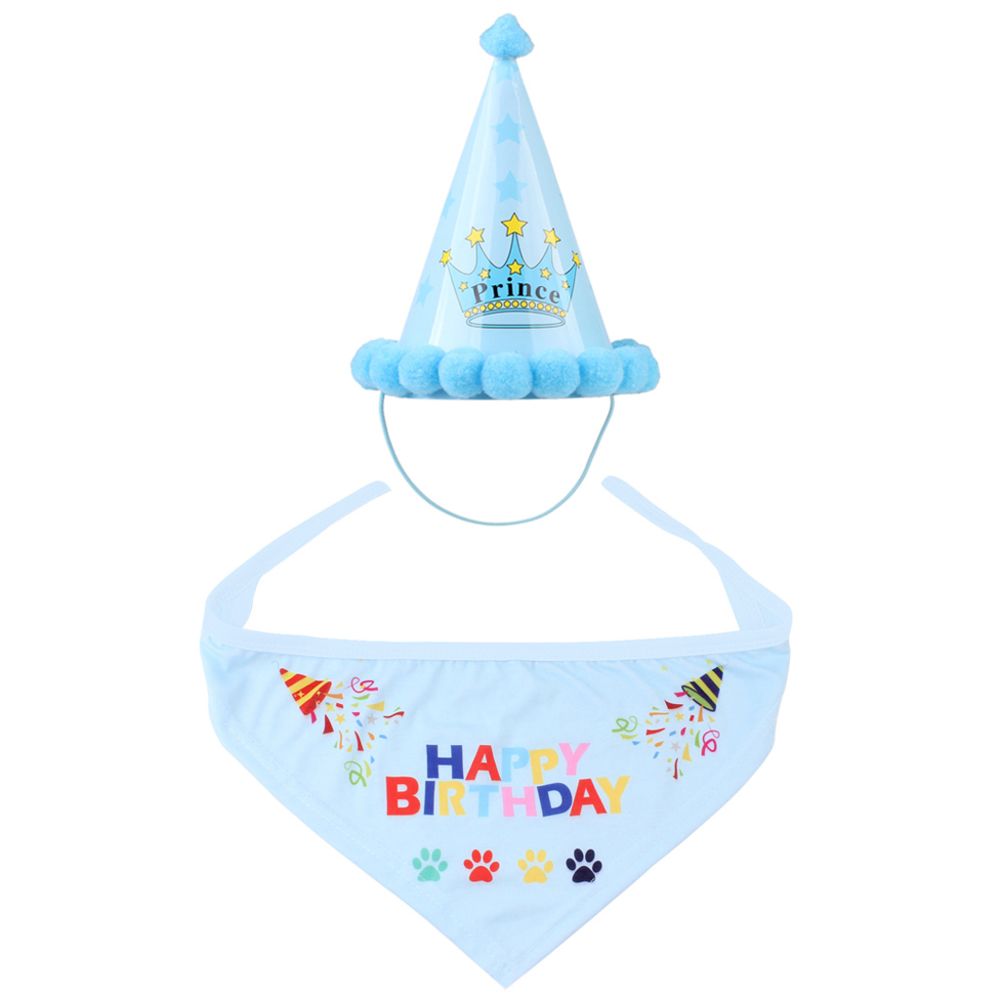 marque generique - Chapeau de fête d'anniversaire chien chien de compagnie belle écharpe chapeau joyeux anniversaire ensemble bleu - Vêtement pour chien