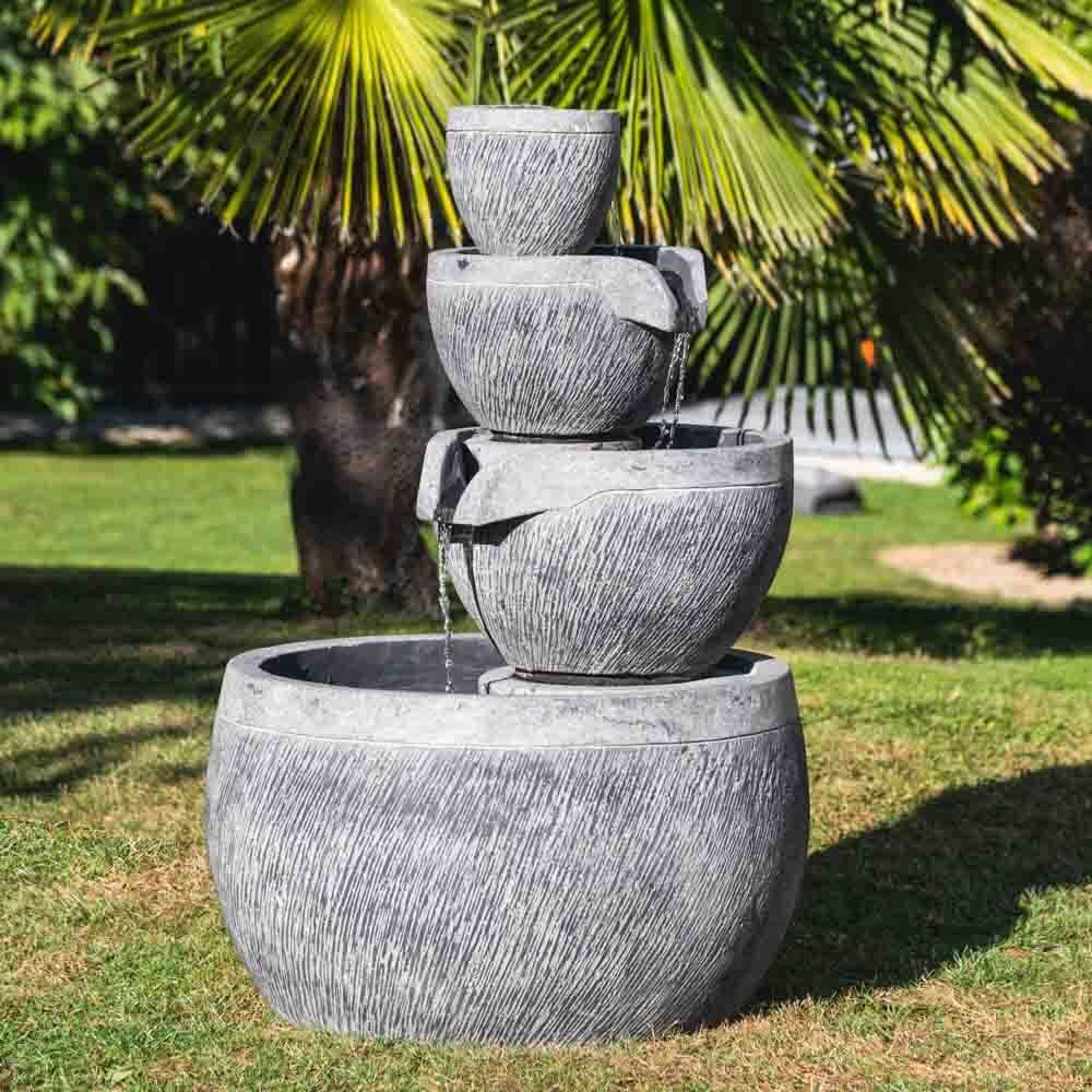 Wanda Collection - Fontaine de jardin bassin rond 1.10m 4 coupes noire grise - Fontaine de jardin, puit