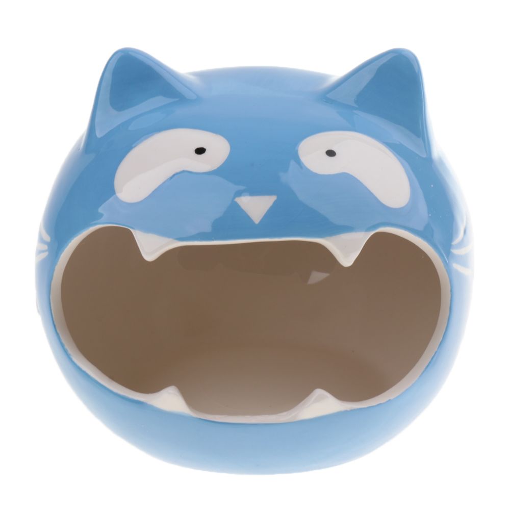 marque generique - Lovely Hamster en céramique en forme de chat Literie Hideout Nest Chinchilla Cage Blue - Cage pour rongeur