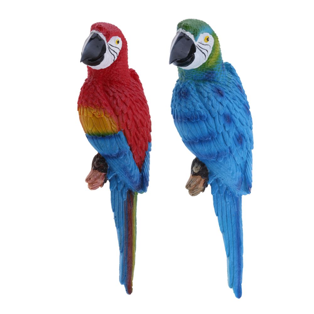 marque generique - 2x réaliste perroquet résine oiseau ornement animal suspendu 31cm rouge et bleu - Petite déco d'exterieur