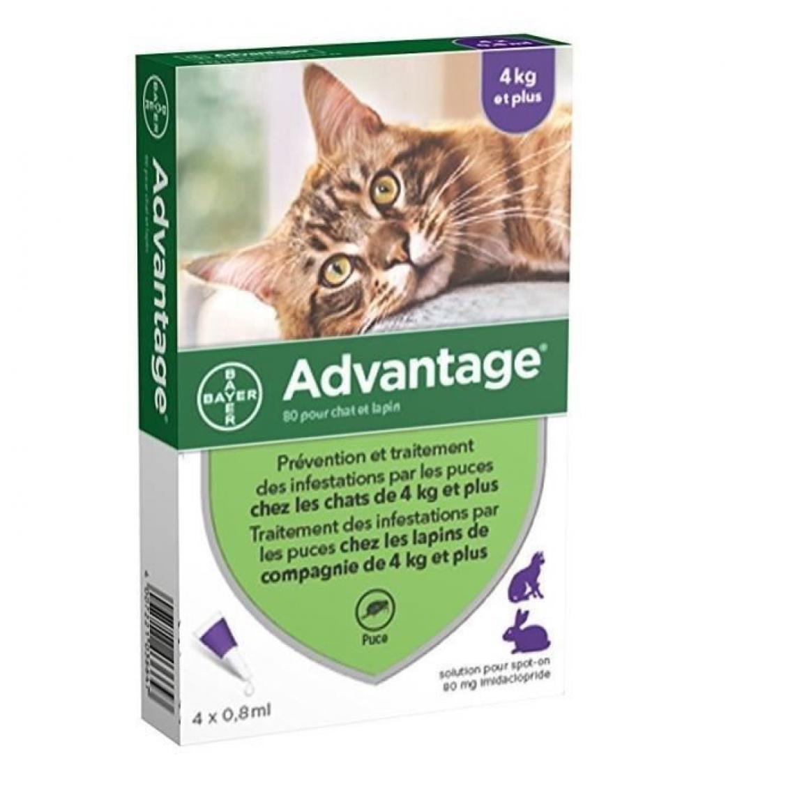 Advantage - ADVANTAGE 80 - 4 pipettes antiparasitaires - Pour chat et lapin de 4kg et plus - Anti-parasitaire pour chat