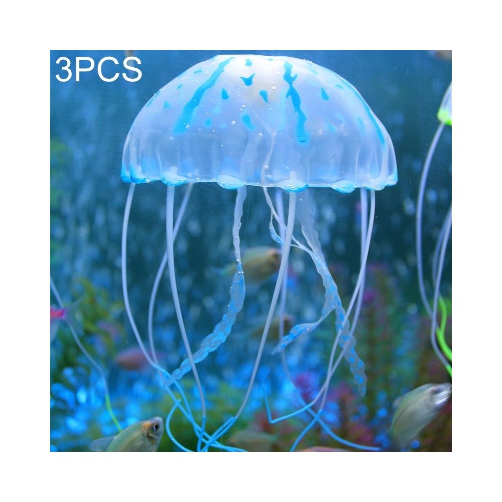Wewoo - Décoration aquarium bleu 3 PCS Articles Silicone Simulation Fluorescent Sucker Jellyfish, Taille: 8 * 20cm - Décoration aquarium