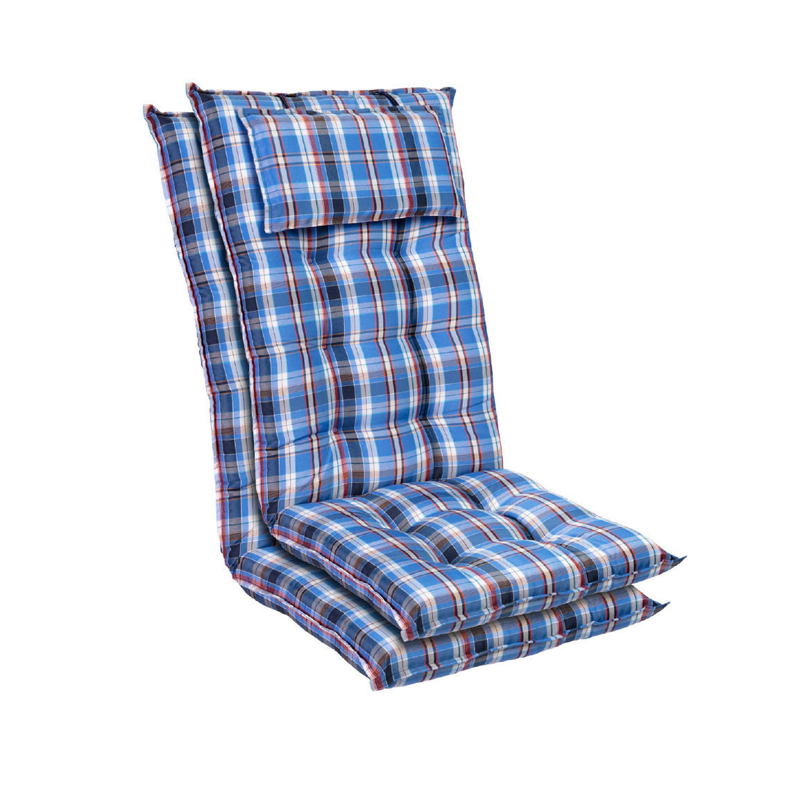 Blumfeldt - Coussin - Blumfeldt Sylt - Pour chaise de jardin à dossier haut avec appuie-tête - Polyester - 50x120x9cm - Lot de 2 - Bleu/Blanc - Coussins, galettes de jardin