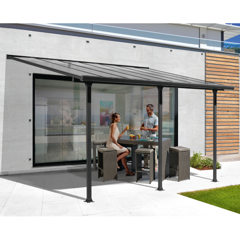 Habrita - MIRELA - Toit terrasse aluminium - 12,83 m² - Gris anthracite - Abris de jardin en bois