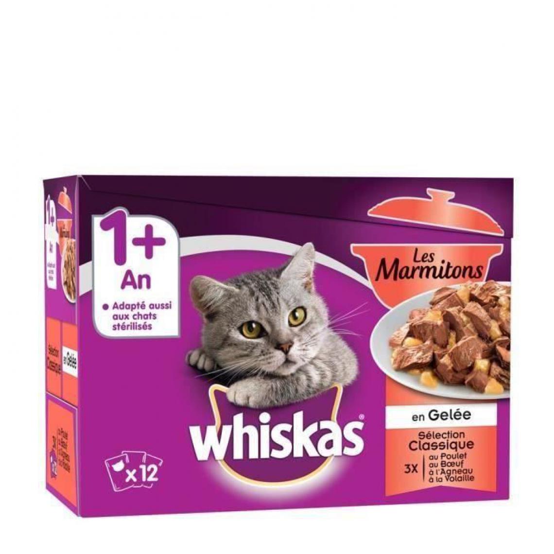 Whiskas - Les Marmitons Sachets fraîcheur en gelée 12 x 85 g (x4) - Alimentation humide pour chat