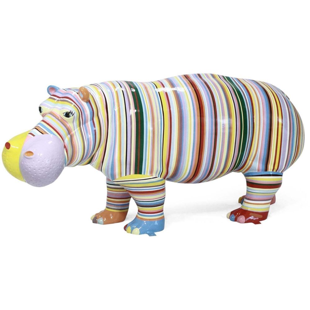 Texartes - Hippopotame design zébré de couleur en résine - Petite déco d'exterieur