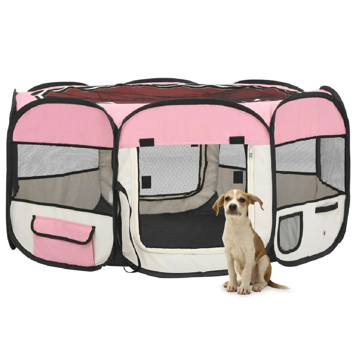 Vidaxl - vidaXL Parc pliable pour chien avec sac de transport Rose 145x145x61cm - Niche pour chien