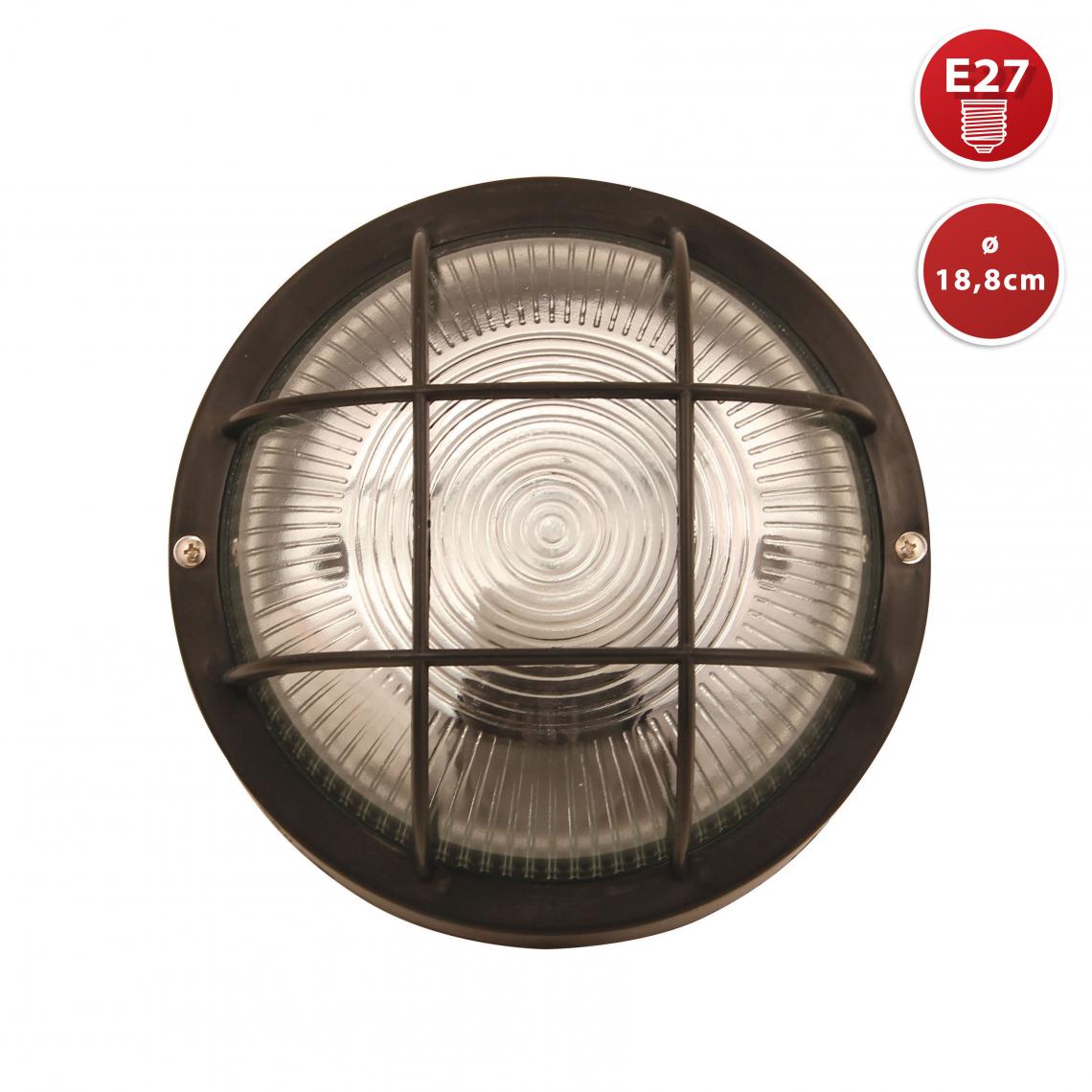 Velamp - BUBBLE: hublot rond en verre et plastique. E27 max 60W - Noir - Spot, projecteur