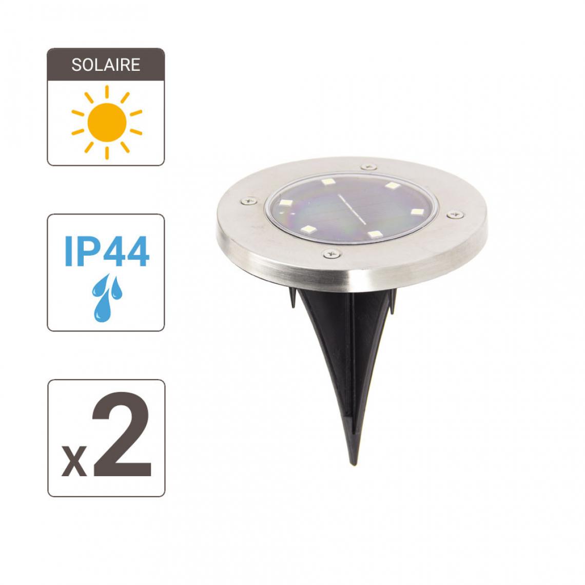 Xanlite - Lot de 2 Spots Solaires 6 LED Blanc froid IP44 8h d'autonomie - Eclairage solaire