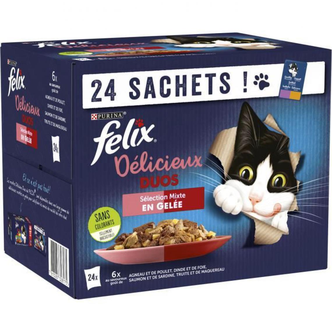 Felix - FELIX Tendres Effilés en Gelée Délicieux Duos Viandes Poissons - 24 x 85 g - Sachets fraîcheur pour chat adulte - Alimentation humide pour chat