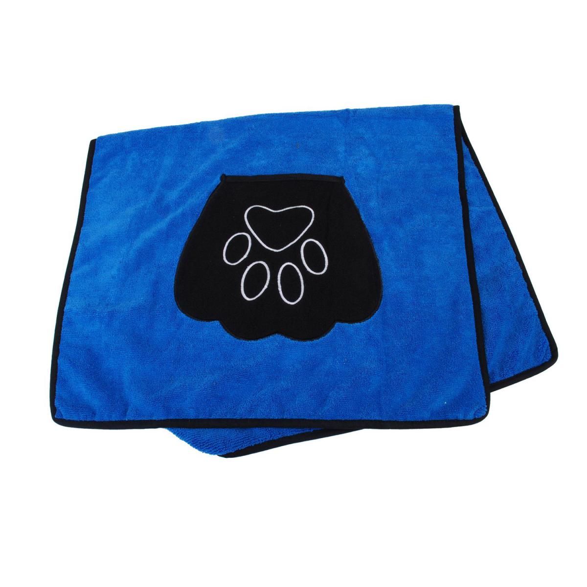Dogi - Serviette de toilette pour chien avec poches - 85 x 50 cm - Bleu - Accessoires toilettage pour chien