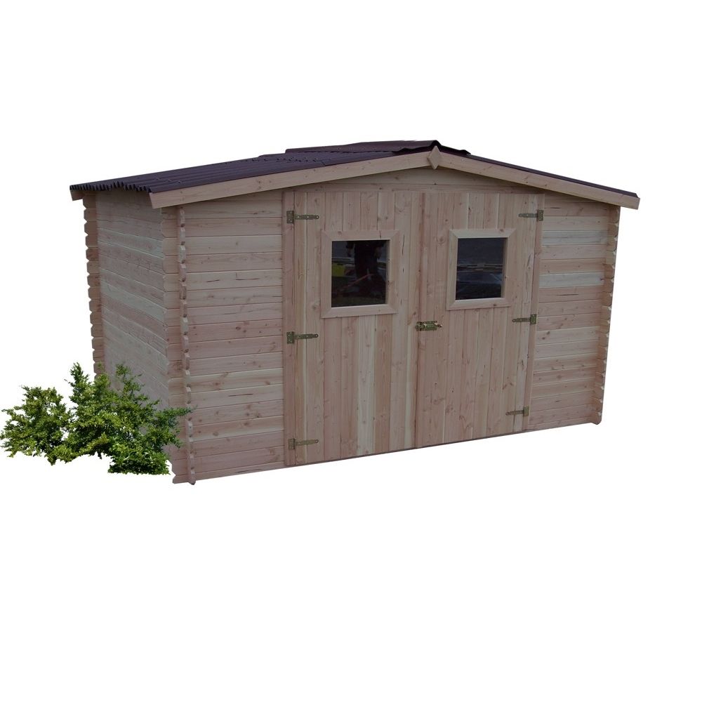 Habrita - Abri DUBLIN Douglas madriers 28 mm sans plancher toit double pente 9,85 m² - Abris de jardin en bois