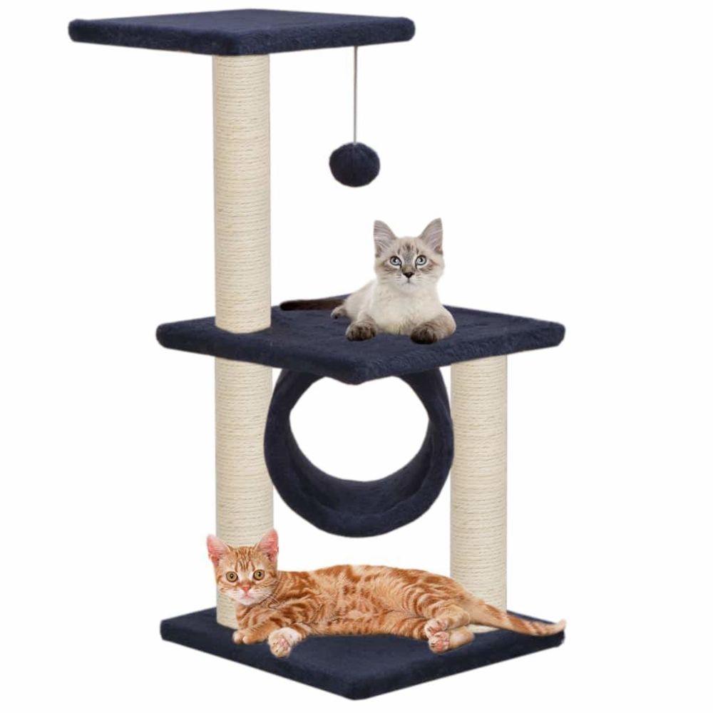 Helloshop26 - Arbre à chat griffoir grattoir niche jouet animaux peluché en sisal 65 cm bleu foncé 3702219 - Arbre à chat