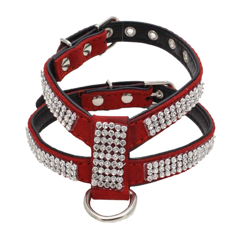 marque generique - Collier En Cristal De Diamant Bling Pet Dog Dog Harness Coffre De Poitrine Lead Red L - Equipement de transport pour rongeur