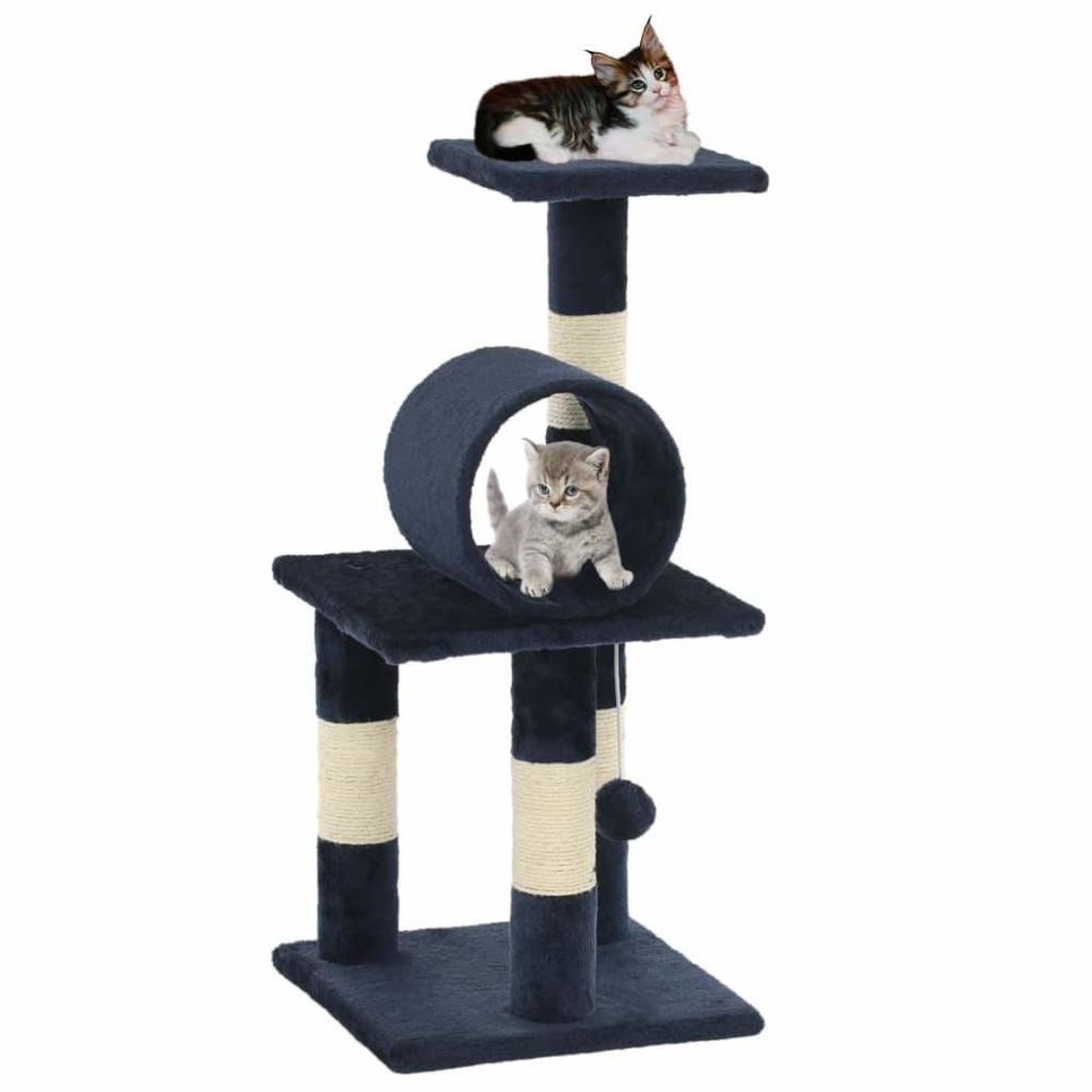 Helloshop26 - Arbre à chat griffoir grattoir niche jouet animaux peluché en sisal 65 cm bleu foncé 3702041 - Arbre à chat