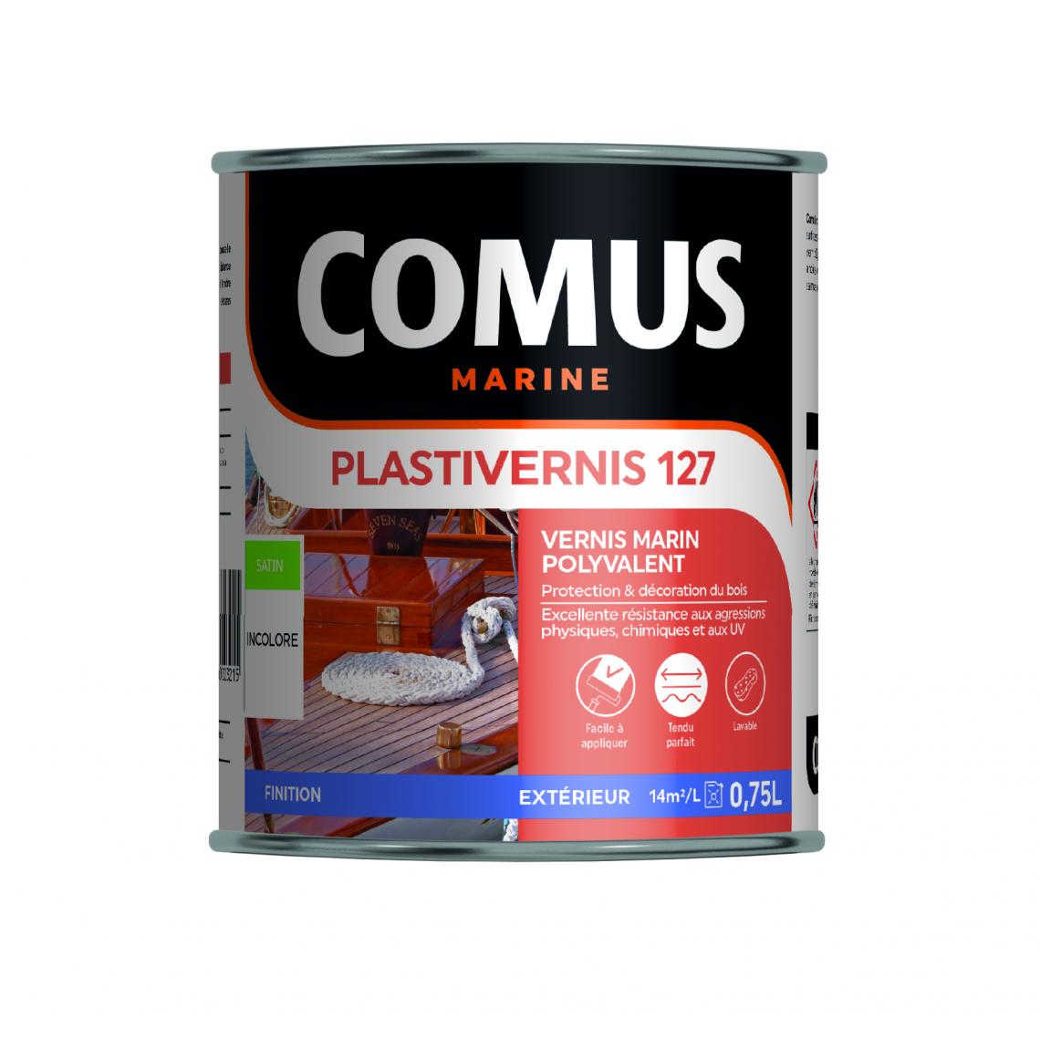 Comus - PLASTIVERNIS 127 BRILLANT 0,75 L - Vernis marin monocomposant alkyde-uréthane - COMUS MARINE - Matériel de pose, produits d'entretien