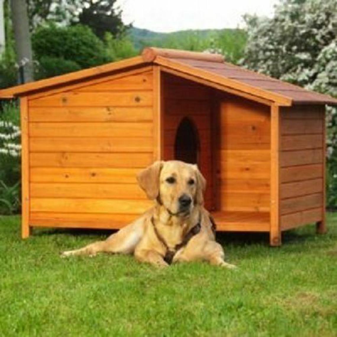 MercatoXL - Niche pour chien avec terrasse couverte L 132 x L 85 cm x H 86 - Niche pour chien