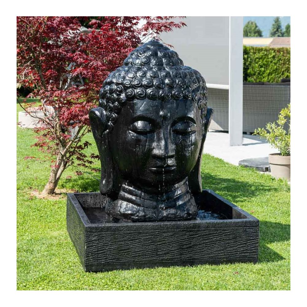 Wanda Collection - Fontaine de jardin tête de Bouddha 1 m 30 noir - Fontaine de jardin, puit