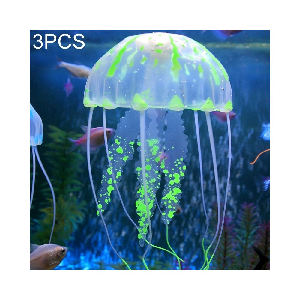 Wewoo - Décoration aquarium vert 3 PCS Articles Silicone Simulation Fluorescent Sucker Jellyfish, Taille: 8 * 20cm - Décoration aquarium